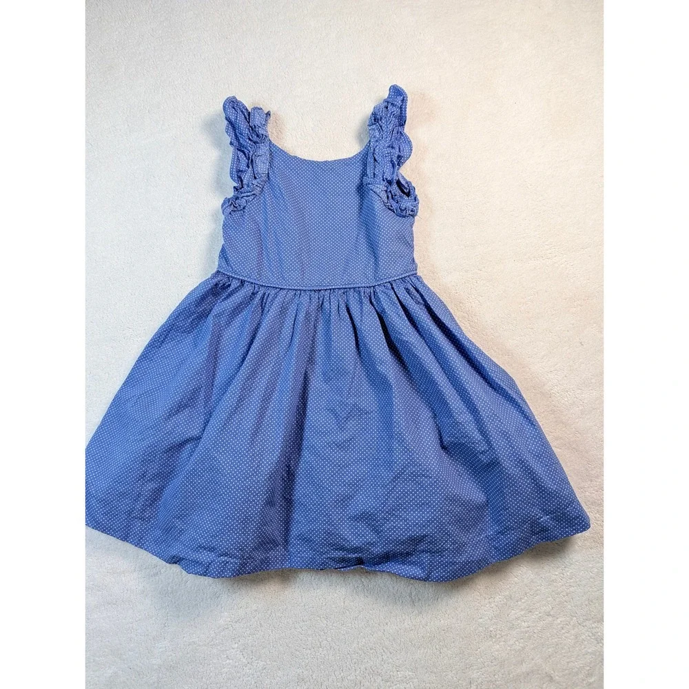 Janie and Jack Girls Blue Polka Dot Ruffle Sleeve Fit & Flare Dress Size 4